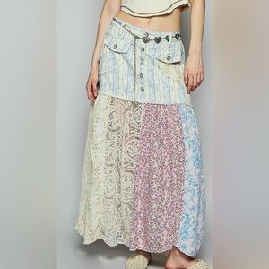 POL Blue Multi Tiered Maxi Skirt